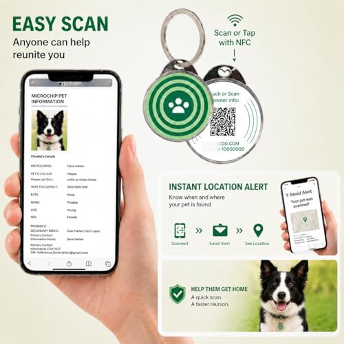 RexID Round Smart Dog Tag 5 Pack – QR Code ID Tag with Online Profile & Owner Contact – Anyone Anywhere Scan Instantly to Reunite – 1.18'' Lightweight & Noise-Free for Dog&Cat