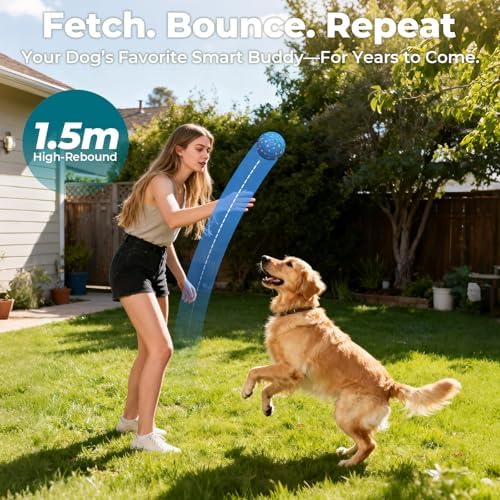 Roinoim Automatic Interactive Dog Ball Toy, Motion Activated Durable Rope Dog Chew Toy, USB Rechargeable Pet Exercise Ball for High Energy Dogs, Indoor Outdoor Playing, Blue