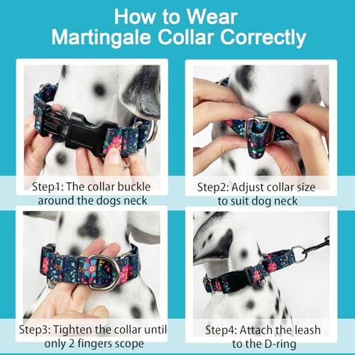 Martingale Collar for Dogs Floral Dog Collars for Small Medium Large Dogs with Buckle Adjustable Soft Nylon Dog Collar (Blue Pink Flower, Medium)