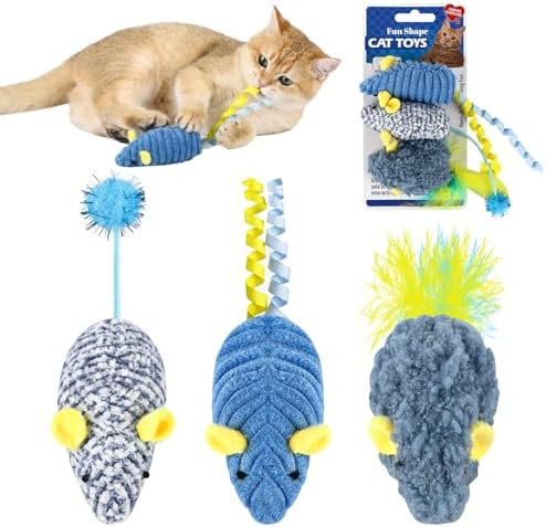 Catnip Toys (3 Pack), Cat Mouse Toys for Indoor Play, Small Interactive Cat Toys for Indoor Cats, Perfect for Single or Multi-Cat Households (Blue)