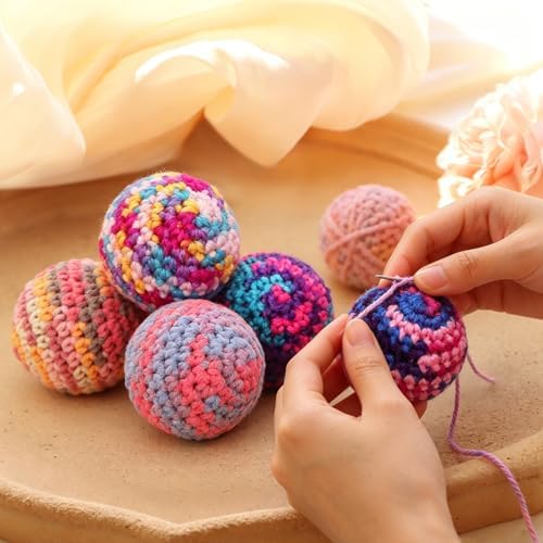 Cats Ball Toy with Bell Inside, 6Pcs Colorfull Hand-Made Knitted Yarn Woolen Cat Toys Jingle Bell Balls, Kitten Indoor Interactive Toys for Hunting/Kicking/Chasing