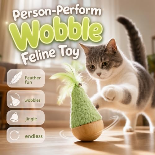 Self-Righting Cat Toy – 2Pcs Interactive Pet Toys with Feather，Brown