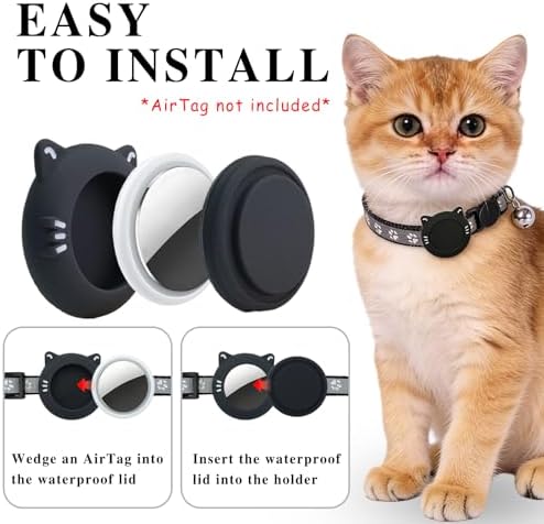 Tensho 2-Pack Breakaway Cat Collar with Airtag Holder, Bell（Black and Pink）