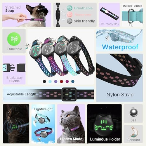 AirTag Cat Collar, Reflective Breakaway Collar, Hidden Holder with Bell | Compatible with Apple AirTag 1st & 2nd Gen, Lightweight Water-Resistant Strap for Cats, AirTag Not Included