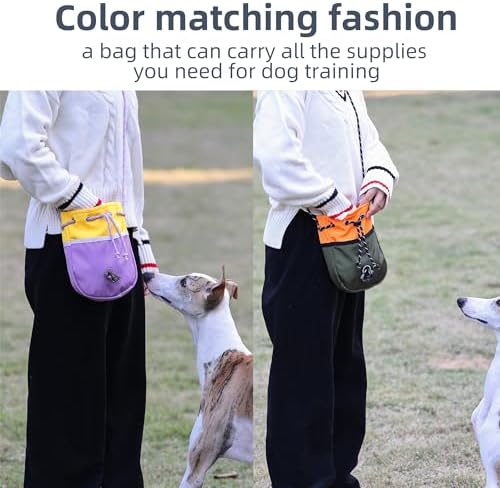 ETIAL Large Capacity Dog Treat Pouch, Waterproof Dog Walking Bag with Shoulder Strap, Built-in Poop Bag Dispenser, Drawstring Closure Dog Food Pouch for Pet Training Walking & Rewarding (Orange)