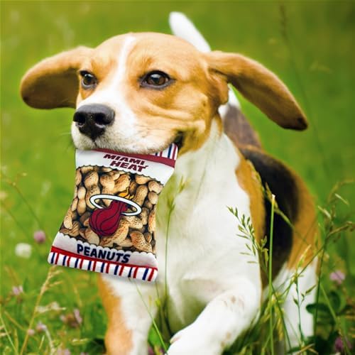 Pets First NBA Miami Heats Crinkle FINE Plush Dog & CAT Squeak Toy - Cutest Stadium Peanuts Snack Plush Toy for Dogs & Cats with Inner Squeaker & Beautiful Basketball Team Name/Logo