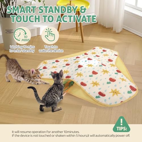 Interactive Cat Toys, Durable Stable Base Touch Activated Kitten Toy, Rechargeable Hide and Seek Cat Toys, Waving Concealed Feather Exercise Toy for Indoor Bored Cats/Kitten