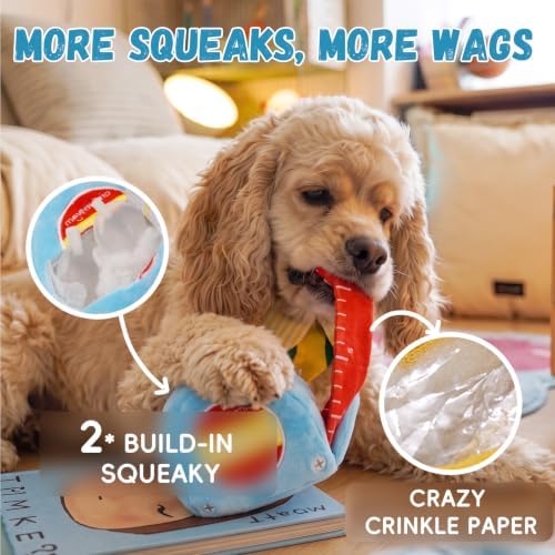 MewaJump Puzzle Enrichment Dog Toys, Squeaky Plush Toy for Boredom,4-in-1 Interactive Dog Toy to Keep Them Busy
