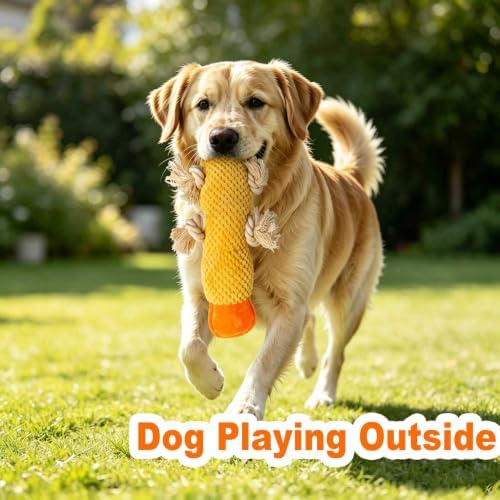 Yellow Duck Plush Chew Dog Toy, 11.2 in, Squeaker and Rope