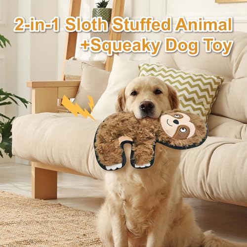 8.66 Inch Brown Sloth Squeaky Plush Dog Toy, Durable Chew Toy for Puppy Teething, Interactive Fetch Toy for Small Medium Large Dogs