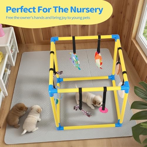 Liitrton Puppy Play Gym for Small Dogs with 8 Hanging Toys, Yellow
