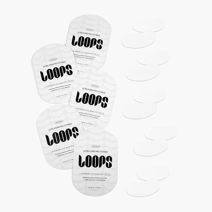 LOOPS Dew CLoud Ultra Hydrating Hydrogel Eye Masks - Gifts for Women, Stocking Stuffer - 5 Pc