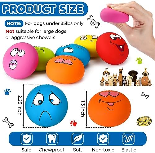 Jenaai 24 Pieces Funny Face Squeaky Dog Toys Latex Soft Toys Emoticon Dog Squeaky Ball Interactive Balls Fetch Play Toy for Small Medium Pets Animals Puppies Training(Multiple Colors)