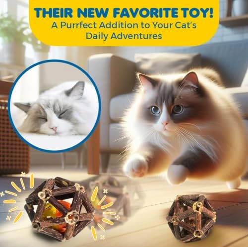 SunGrow Silverine Balls for Cats, Engaging and Interactive Pet Enrichment, Gall Fruit, Catnip, Bell Ball, Cool Pal Feline Toy, Christmas Stocking Stuffers, Brown, 2.5” (Diameter), 3 Pieces per Set 