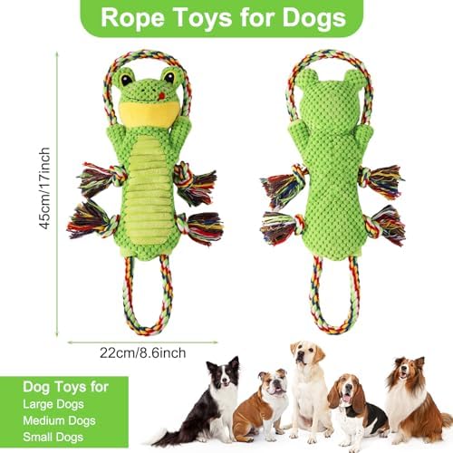 Drmstow Dog Toys for Aggressive Chewers - Interactive Plush Squeaky Toy with Crinkle Paper & Rope, Durable Chew Toys for Anxiety Relief, Small Medium Large Dogs