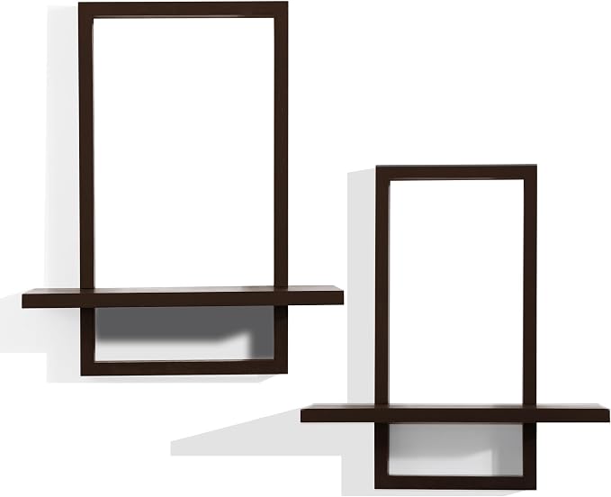 Floating Shelves for Wall,Decorative Wall Shelves,Plants Shelf Framed | Square Wall Decor,Art Sconces Artificial Vases Hanging Storage Shelf for Bathroom Living Room Modern Elegant,Wood,L+S,Walnut