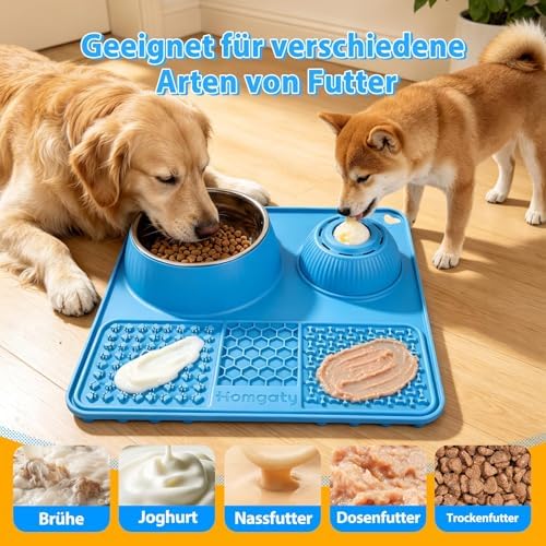 3-in-1 Dog Lick Bowl with Rolling Ball & Slow Feeder Mat & Basic Dog Food Bowl 50oz Stainless Steel, Anti-Slip Pet Licking Toy for Liquid Treats, Bone Broth Yogurt Anxiety Relief for Dog Cat