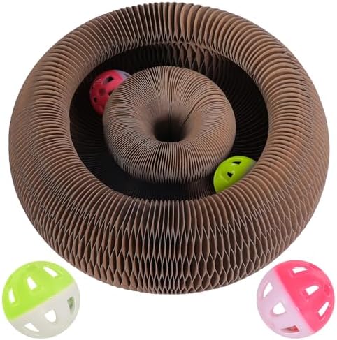 Magic Organ Cat Scratcher Toy with 2 Bell Balls - Interactive Transformable Cat Scratching Board, Foldable Corrugated Cardboard Track Toy for Indoor Cats & Kittens