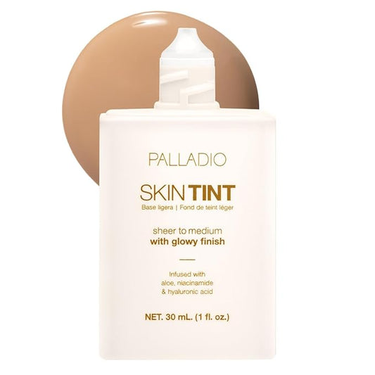 Palladio Skin Tint with Aloe, Niacinamide and Hyaluronic Acid, Sheer to Medium Coverage, Glowy Finish, Brightening and Blurring Lightweight Foundation Makeup (Medium Beige)