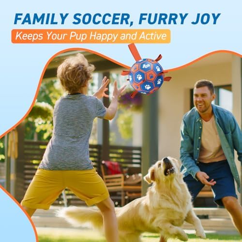 QDAN Dog Ropes Toys, Soccer Ball with Straps, Tug Toy, Dog Birthday Gift