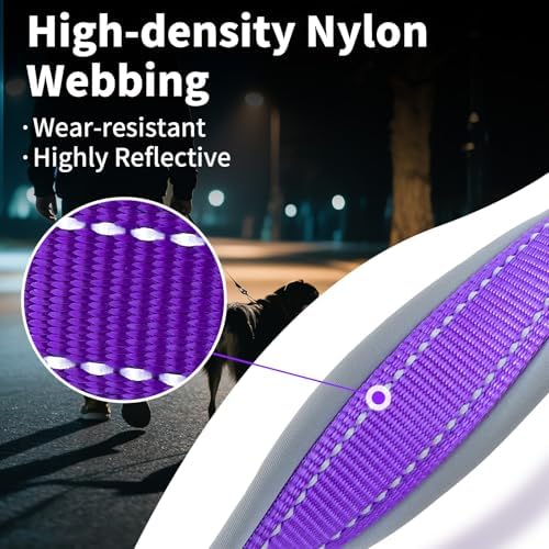 Segarty Reflective Thick Dog Collar for Large Dogs, Adjustable Wide Soft Comfortable Breathable Neoprene Padded Nylon Collar with Heavy Duty Metal Buckle for Large Medium Breeds (L, Purple)
