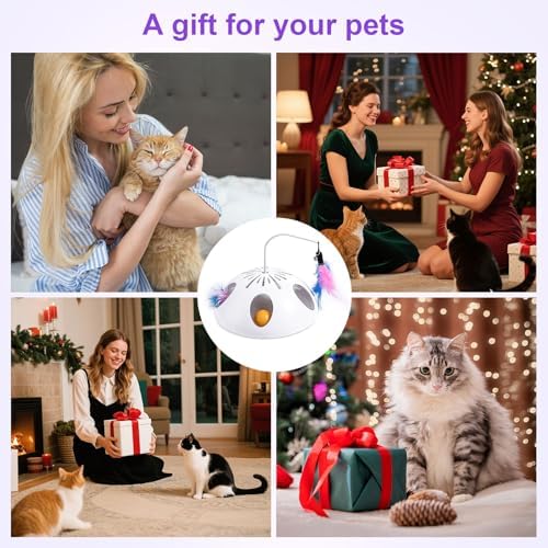 Cat Toys, Interactive Cat Toy for Indoor Cats, Automatic Interactive Kitten Toy, Fluttering Feather, Track Balls, Rotating Track Feather Enrichment Kitty Toys for Multi-cat Family (White)