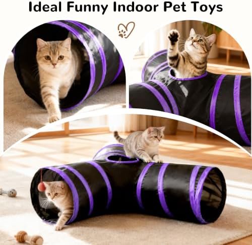 Tempcore Cat Tunnel, 3-Way Collapsible Toy, Large Size Black & Purple