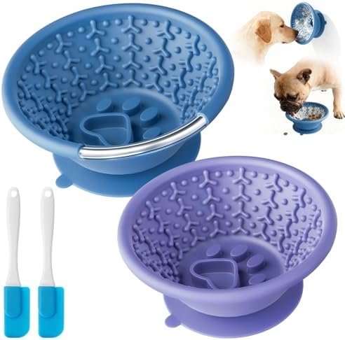 Dog Lick Bowl, Non-Slip Slow Feeder Licking Mat & Treat Dispenser (Wide Bowl Mouth w/Inlaid Stainless Steel Ring) - Interactive Toys, Anxiety Reducer, Freeze Bone for Dogs, BPA Free Silicone