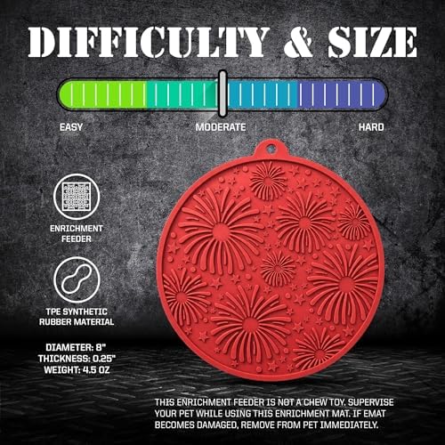 SodaPup USA K9 Fireworks eMat – Durable Enrichment Feeder Lick Mat for Dogs & Cats, Non Toxic Pet Safe Food Safe Material, Made in USA, Slow Feeder for Calming & Digestive Health