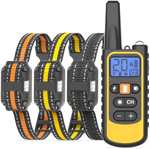 3 Pack Dog Training Collar – Remote Dog Shock Collars with Beep, Vibration and Safe Shock Modes, Rechargeable IP67 Waterproof E-Collars for Small, Medium & Large Dogs with LED Night Light