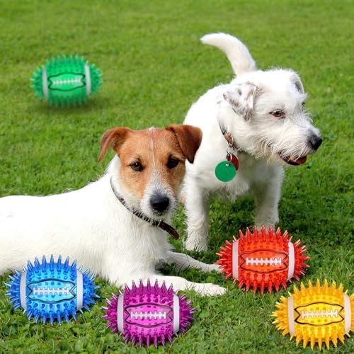 Gemscream 6 Pcs 4.7'' Spiky Squeaker Football Dog Toy Balls for Teething