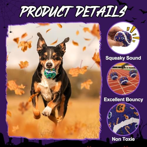 Civaner 6 Pcs Halloween Dog Toys Bulk, 2.5 Inch Squeaky Tennis Balls