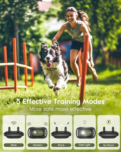 SLOPEHILL Dog Shock Collar 2 Dogs (8-140Lbs),4200FT Dog Training Collar | IP68 Waterproof e Collar with Beep,Vibration,Safe Shock,Flash Light,No Shock Model,Shock Collar for Dogs with Remote,Green