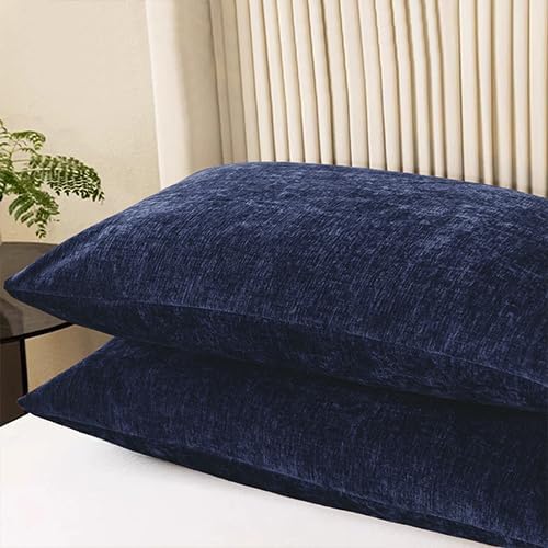 CaliTime Decorative Standard Throw Pillow Covers 26 X 20 Inches Navy Blue | Pack of 2, Cozy Chenille Cushion Cases for Sofa Bed Living Room Farmhouse Home