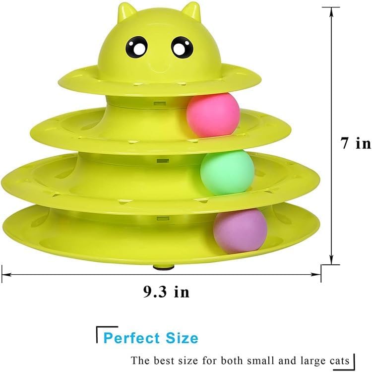 Catstages Tower, Interactive 3-Tier Cat Track Toy with 6 Spinning Balls in Box, Cat Fun Durable Toy, for All Breed of Cats, Catty Self-Entertainment Toys, Green