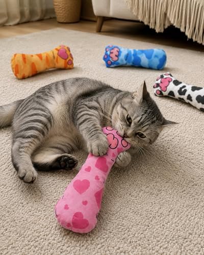 PET SHOW 4 Pack Cat Kicker Toys with Catnip Crinkle Sound Cat Toy Random Assorsted Stuffed Plush Kittens Paw Shape Natural Interactive Toys for Indoor Cats