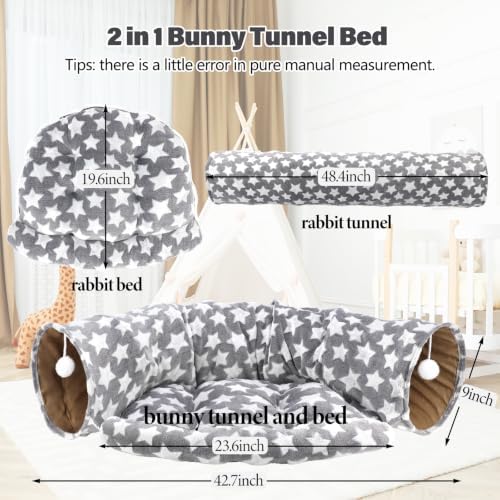 BWOGUE Bunny Tunnel Bed, 2-in-1 Collapsible Rabbit Tunnel Hideout with Mat