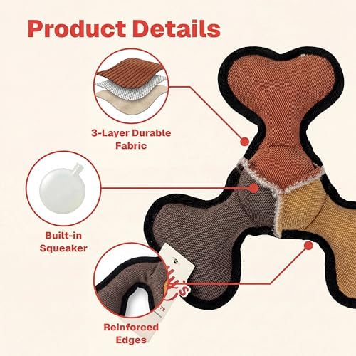 Selly's Den Durable Dog Toy with Squeaker, 3 Layer Tough Fabric Chew Toy, Reinforced Interactive Fetch Toy, 9.5 Inches