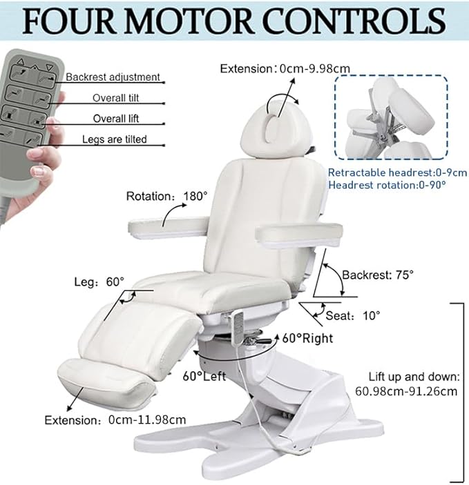 TATARTIST Electric Facial Bed Electric Spa Chair Professional Beauty Spa Beds Salon Chair Portable Massage Table White Facial Chairs for Esthetician with 4 Motors