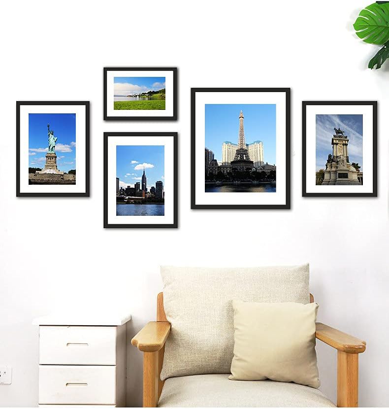 11x14 Picture Frame Set of 6, Wall or Tabletop, Black Woodgrain | Display 8x10 with Mat or 11x14 Without Mat, Horizontal or Vertical, Gallery Wall Frame Set for Wedding & Room & Home Decor