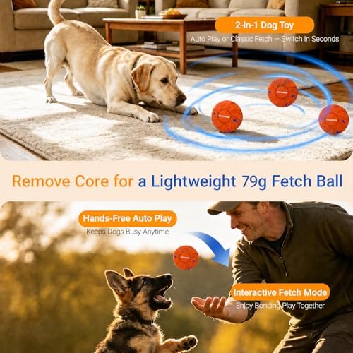 Interactive Dog Ball Toy, Automatic Rolling & Bouncing, 3.2" Orange, E-TPU