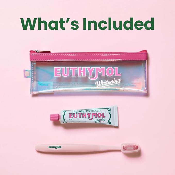 EUTHYMOL Whitening Travel Set (1.4 oz Toothpaste + 1 Toothbrush) – TSA-Friendly, Stain Removal in 2 Weeks, Long-Lasting Freshness for Sensitive Teeth & Gums, Bad Breath & Cavity Protection