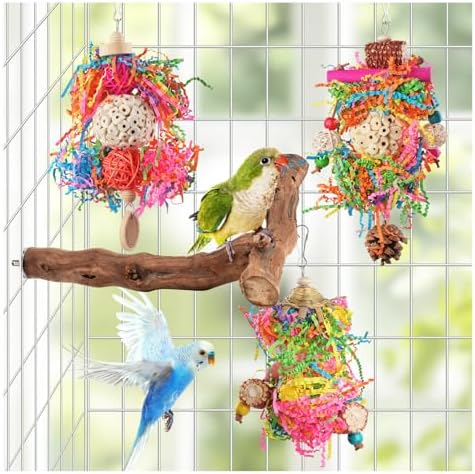 Bird Toys, Parakeet Foraging Toys, Hanging Chewing Toys with Natural Wooden Perches, Bird Cage Accessories, Suitable for Parakeets, Cockatiels, Budgies, Lovebirds & More
