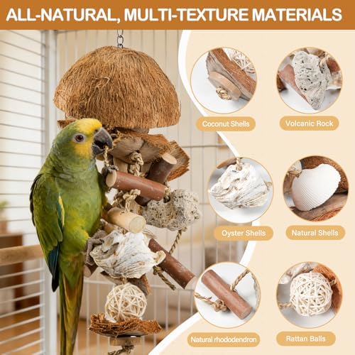18" Natural Bird Toy for Medium & Large Parrots,Multi-Texture Chew & Forage