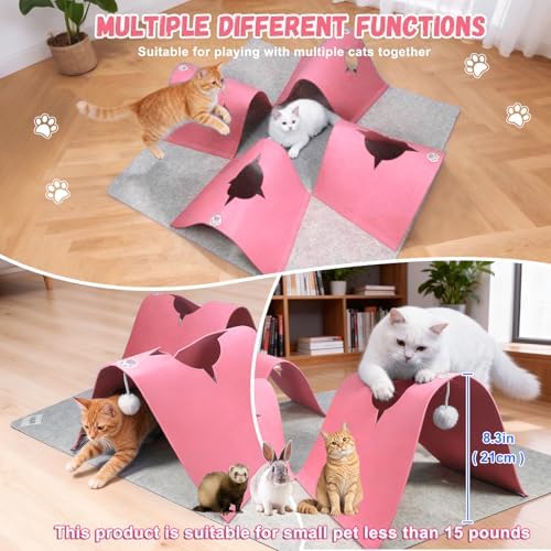 4-Way Cat Tunnels for Indoor Cats, Interactive Toys with Plush Ball
