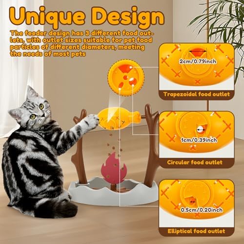 Cat Puzzle Toy - Cat Treat Dispensing Slow Feeder with 3 Dispensing Holes, Rotatable Roast and Flame Interactive Cat Treat Dispenser Toy, Enrichment Interactive Stimulation Toy for Indoor Kitty