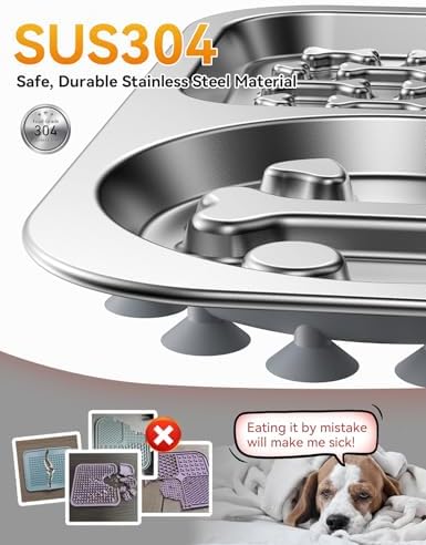 Stainless Steel Lick Mat for Dogs and Cats - FEELNEEDY Large Licking Pad with Suction Cups, Chew-Proof, Non-Slip Pet Licky Mat for Boredom Reducer and Anxiety Relief, Easy to Clean (1Pack)