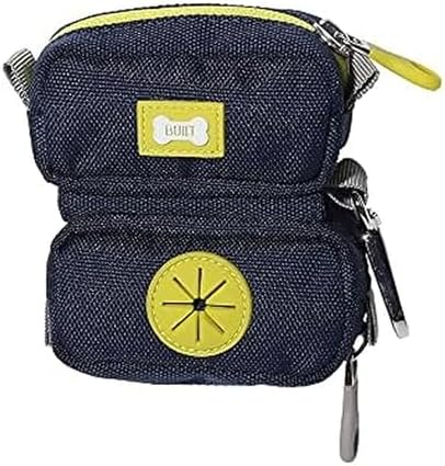 BUILT Duo Leash Bag (Pet Waste Bag & Treat Holder), Navy and Yellow