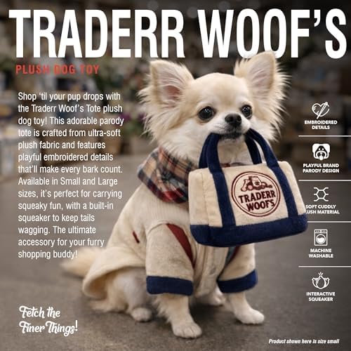 Traderr Woof’s – Luxurious Parody Plush Dog Toy with Squeaker, Premium Fabric, Embroidered Details, Designer-Inspired Chew Toy, Fun Gift for Medium Dogs & Dog Lovers