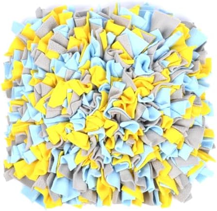 Vedem Small Animal Snuffle Mat Fleece Foraging Mats Interactive Feeding Toy Rabbit Guinea Pig Rat Hamster Anti Slip Treat Dispenser (Blue/Grey/Yellow)